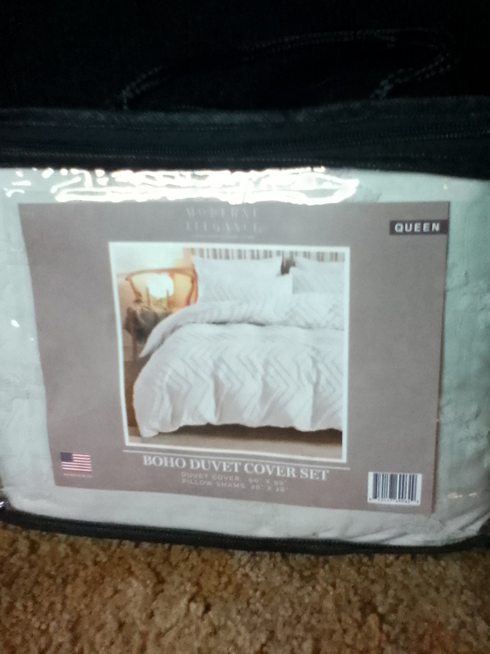 Boho Duvet Cover Set - Queen - White New